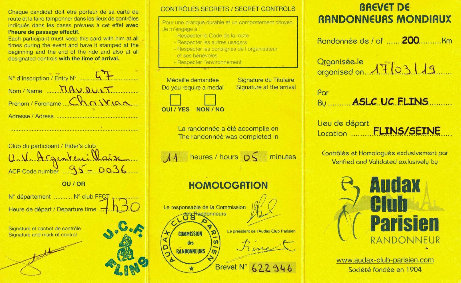 Carton de pointage, recto